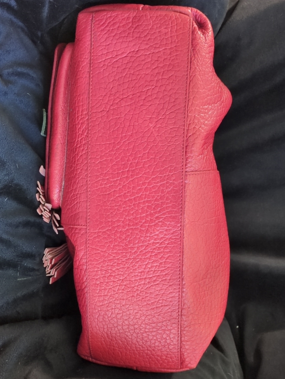 Maurizio Taiuti Red Leather Tassel Drawstring Tote Bag - Picture 3 of 8